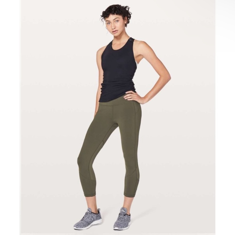 Lululemon Pace Rival Crop Leggings Size 4 Dark Olive Green Luxtreme *flaw*